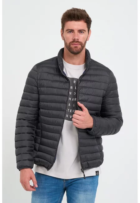 Зимно капитонирано яке с джобове с цип - Антрацитно сиво