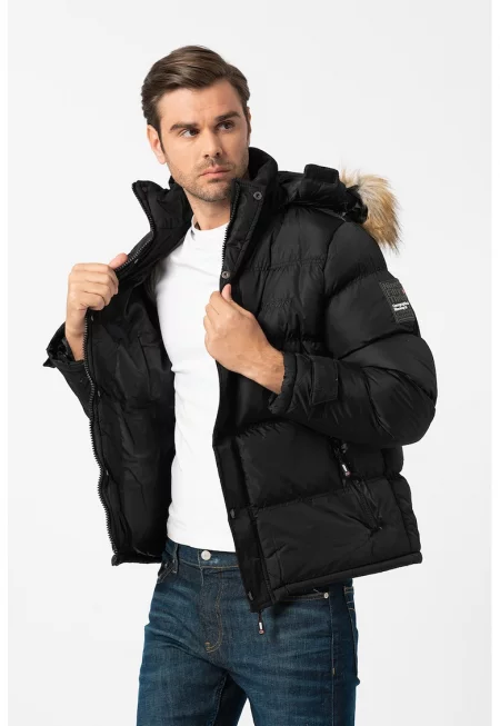 Зимно яке Bonap с отделяща се качулка - Черен