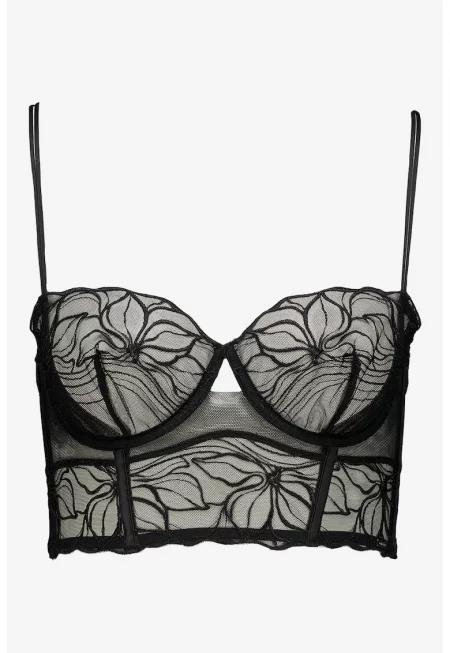 Балконет с дантела - Черен/Прозрачен