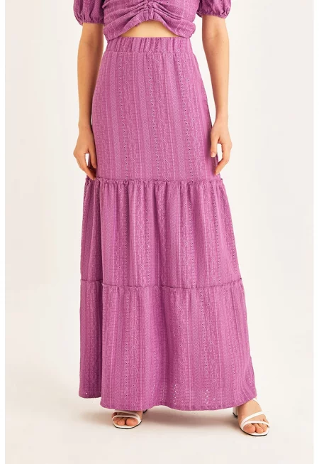 Дълга перфорирана пола с дипли - Бледовиолетов