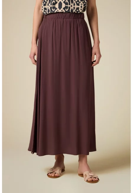 Дълга пола с цепка встрани - Коняк кафяв