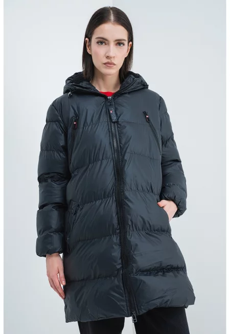 Дълго подплатено зимно яке Adrianna с качулка - Черен