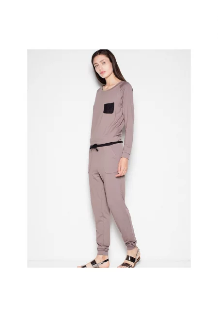 Дамски гащеризон  дълъг ръкав - джоб - кафяв цвят - вискоза