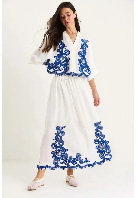 Дамски комплект -  3/4 бродирани ръкави - текстил -