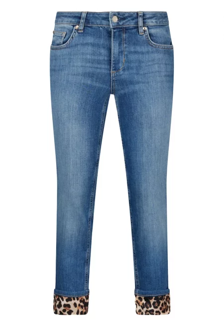 Дънки капри с десен на маншетите - Тъмносин