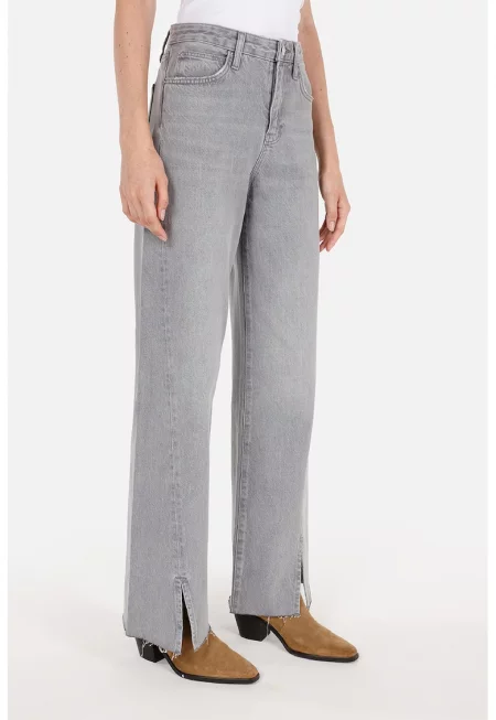 Дънки с широк крачол и цепки на подгъва - Пепеляво сиво