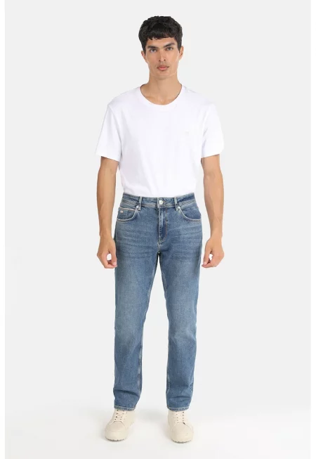 Дънки със стандартна кройка и средновисока талия - Тъмносин