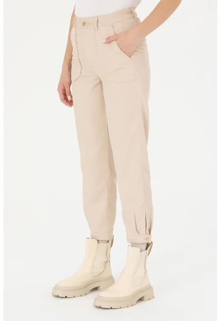 Джинсов панталон над глезена - Светло бежово