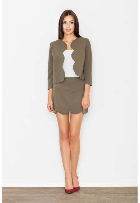 Елегантен комплект  M476 - яке и пола - маслинено зелено - полиестер и вискоза
