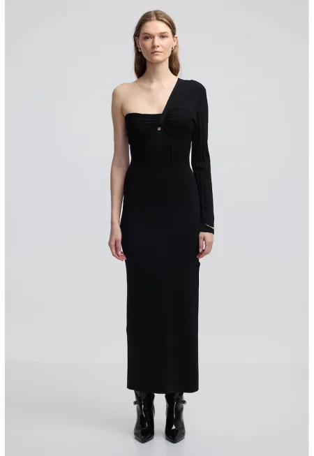 Фино плетена дълга рокля - Избеляло черно
