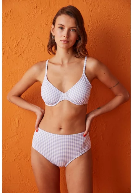 Горнище на бански с каре - Бял/Лавандула