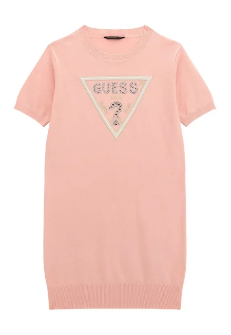 GUESS - Рокля с къси ръкави и декоративни камъни