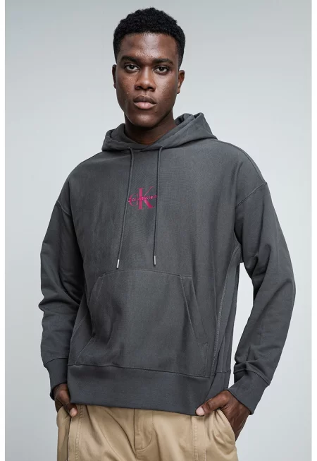 Худи с памук с джоб кенгуру - Каки