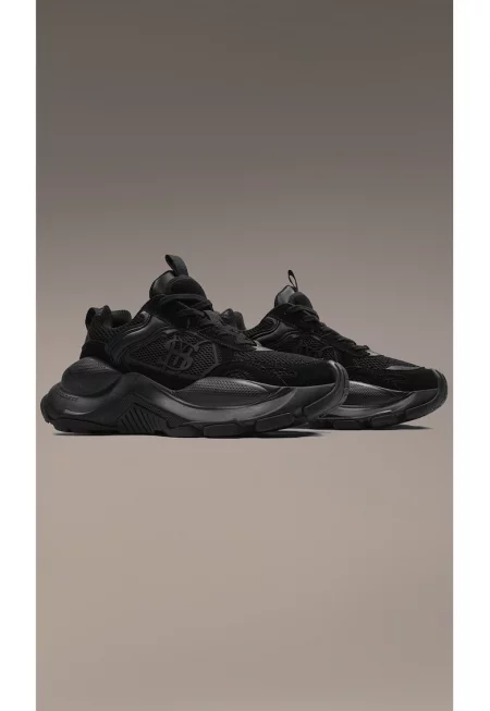 I15931 Sneakers With Mesh And Leather Details - Черен