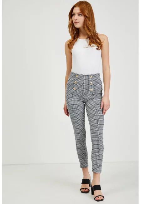 Кариран панталон с висока талия