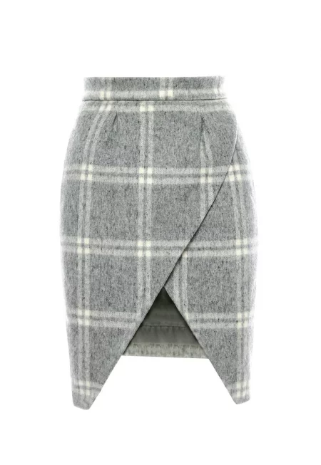 Карирана пола със застъпен дизайн - Пепеляво сиво