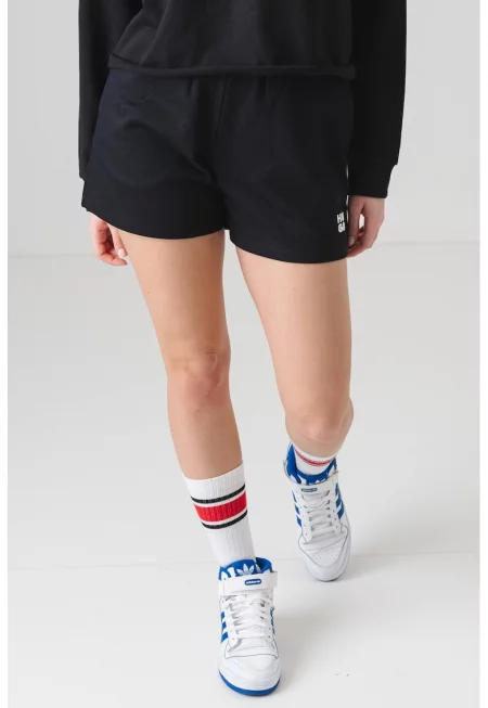 Къс памучен панталон Ninosta с лого - Черен