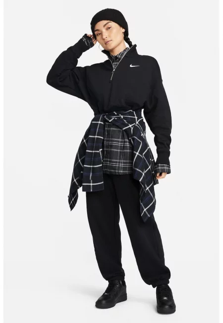 Къс суитшърт с къс цип - Черен