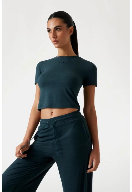 Къса фитнес тениска - Петролно синьо -