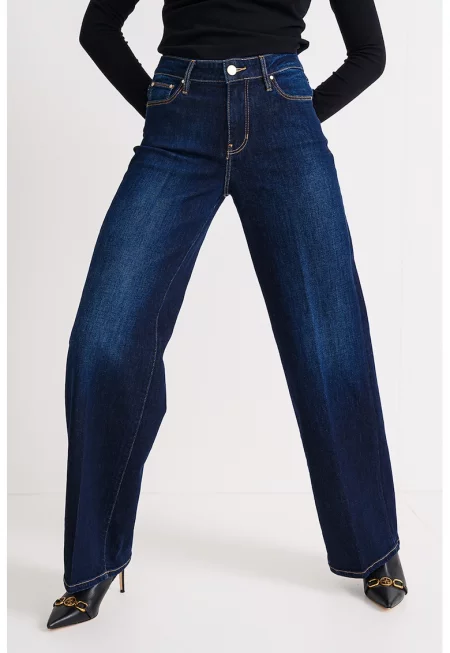 Кашмирени дънки с широк крачол - Индигово синьо