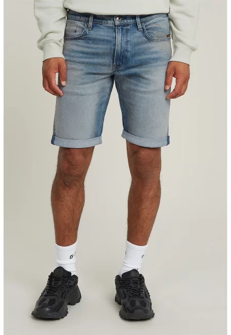 Къси дънки с памук и средновисока талия - Мръснобял/Светлосин