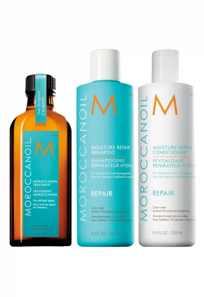 Комплект  Repair за увредена коса: Moroccanoil Repair шампоан и балсам - 250 мл + Moroccanoil Treatment Oil за всички типове коса - 100 мл