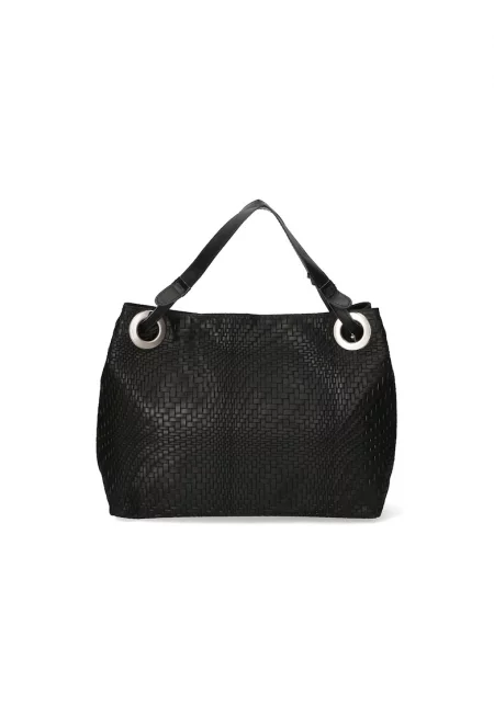 Кожена чанта с релеф - Черен