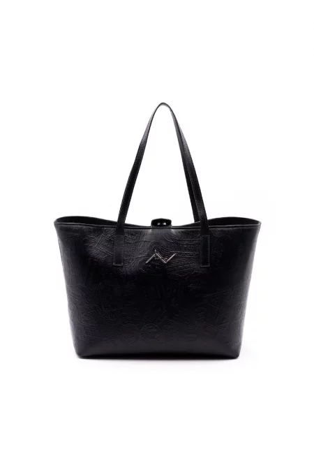 Кожена чанта за рамо с лого - Черен