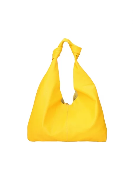 Кожена чанта за рамо с несесер с цип - Жълт