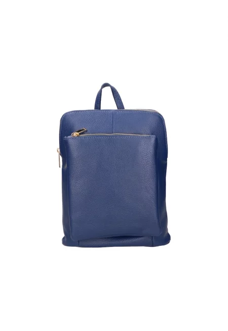 Кожена раница с джоб с цип - Син