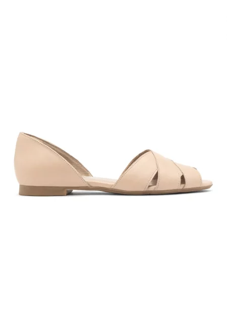 Кожени пантофки Kara тип d'Orsay - Светло бежово