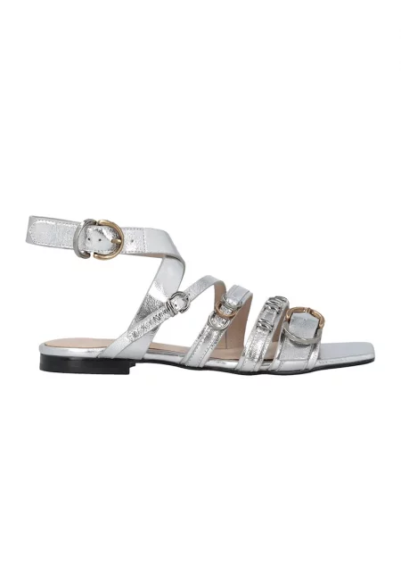 Кожени сандали тип Gladiator с метален дизайн - Сребрист