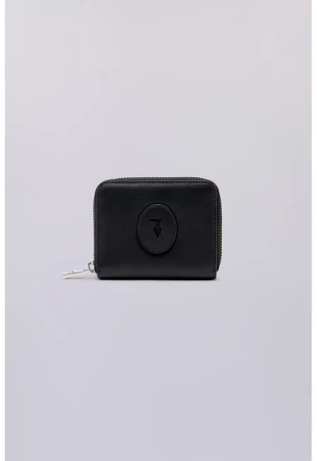 Кожено портмоне с цип - Черен