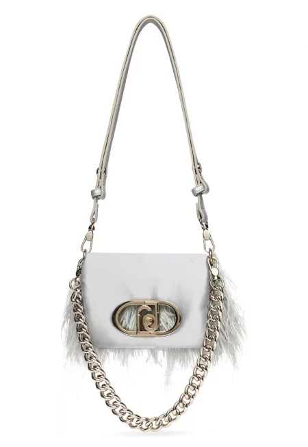 Малка чанта през рамо Lapuffy с пера - Светлосин