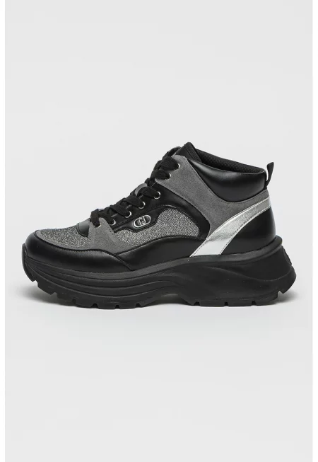 Маратонки с бляскави детайли - Черен/Сребрист