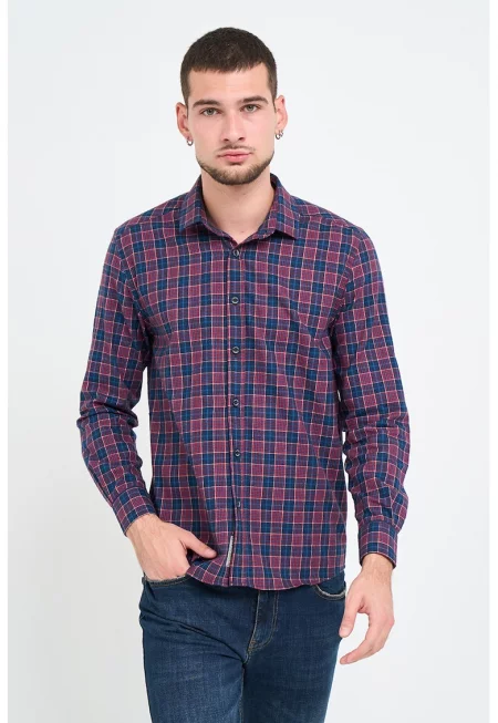 Мъжка риза с дребно каре  Червена - Тъмночервен/Тъмносин