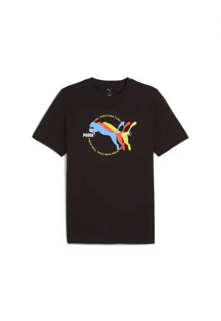 Мъжка тениска  тениска с лого на котка с много графики - 684826-01 - XS INTL - черно