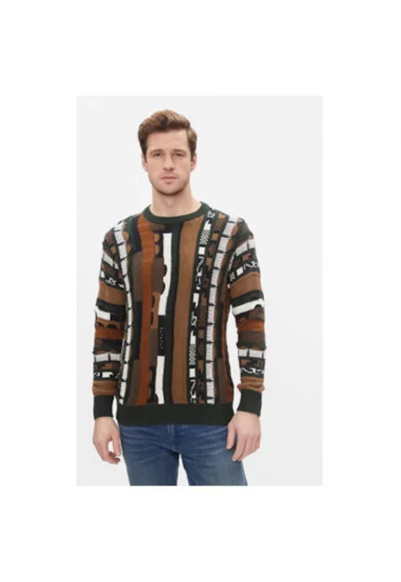 Мъжки пуловер -  303019129 - Памук - Кафяв - Кафяв