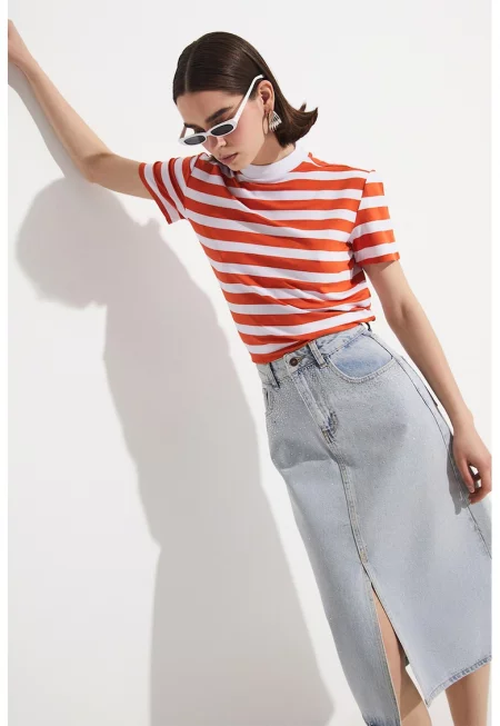 Миди пола от деним - Ледено синьо