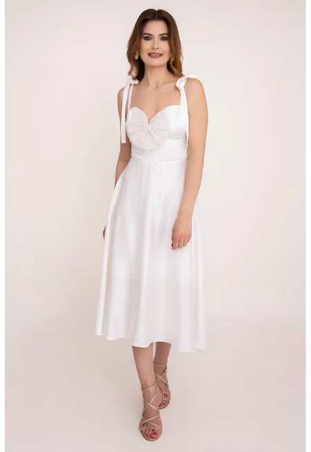 Миди рокля Pearl със сърцевидно деколте - Бял