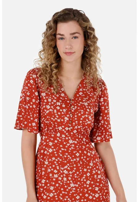 Миди рокля с принт и шпиц