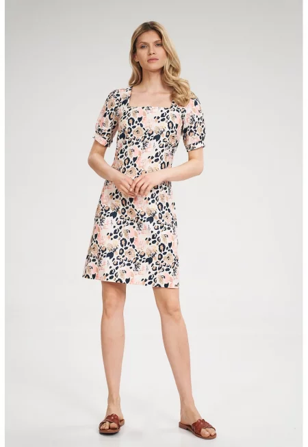 Мини рокля  флорален десен - квадратно деколте - лятна - полиестер