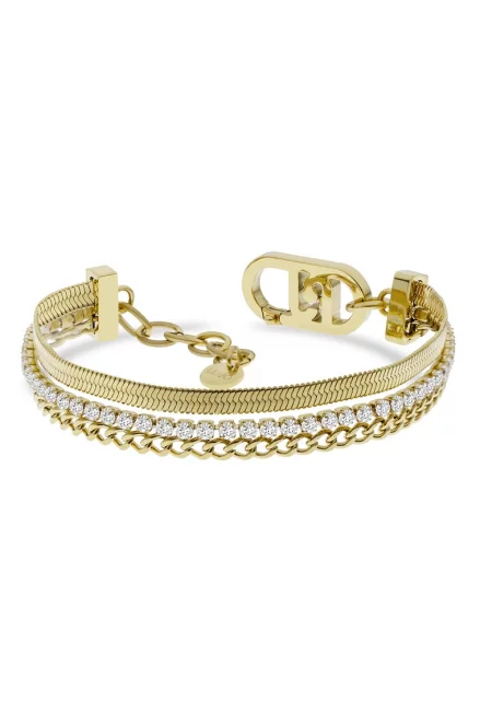 Многоредна гривна с кристали - Златист/Бял