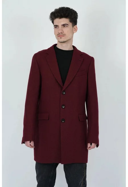 Палто regular fit с предни джобове - Тъмночервен