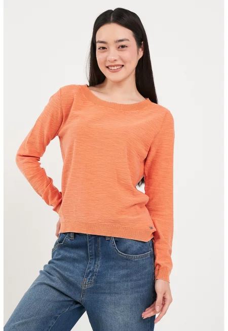 Памучен пуловер с овално деколте