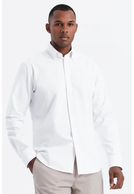 Памучна риза със стандартна кройка - Бял