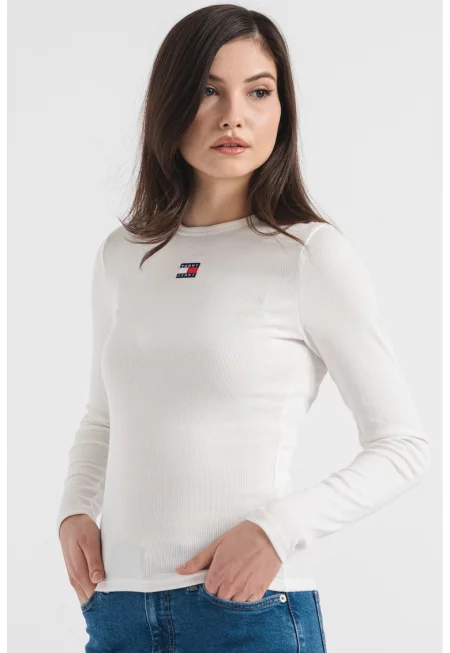 Памучна слим блуза - Бял