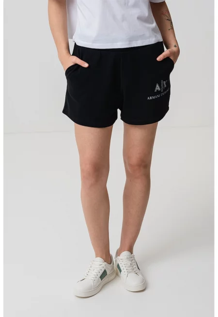 Памучни шорти с лого - Черен/Сребрист