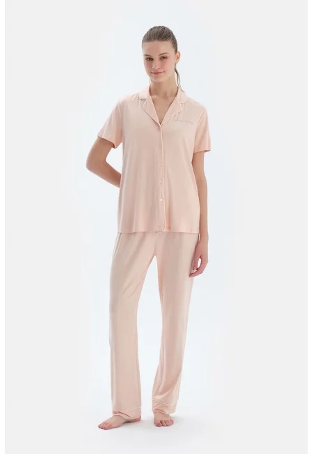 Пижама с контрасти - Праскова