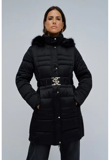 Подплатено зимни пке с качулка - Черен